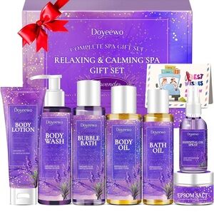 Lavender Bath Spa Set for Relaxation & Stress Relief, Relaxing Spa Gift Baskets